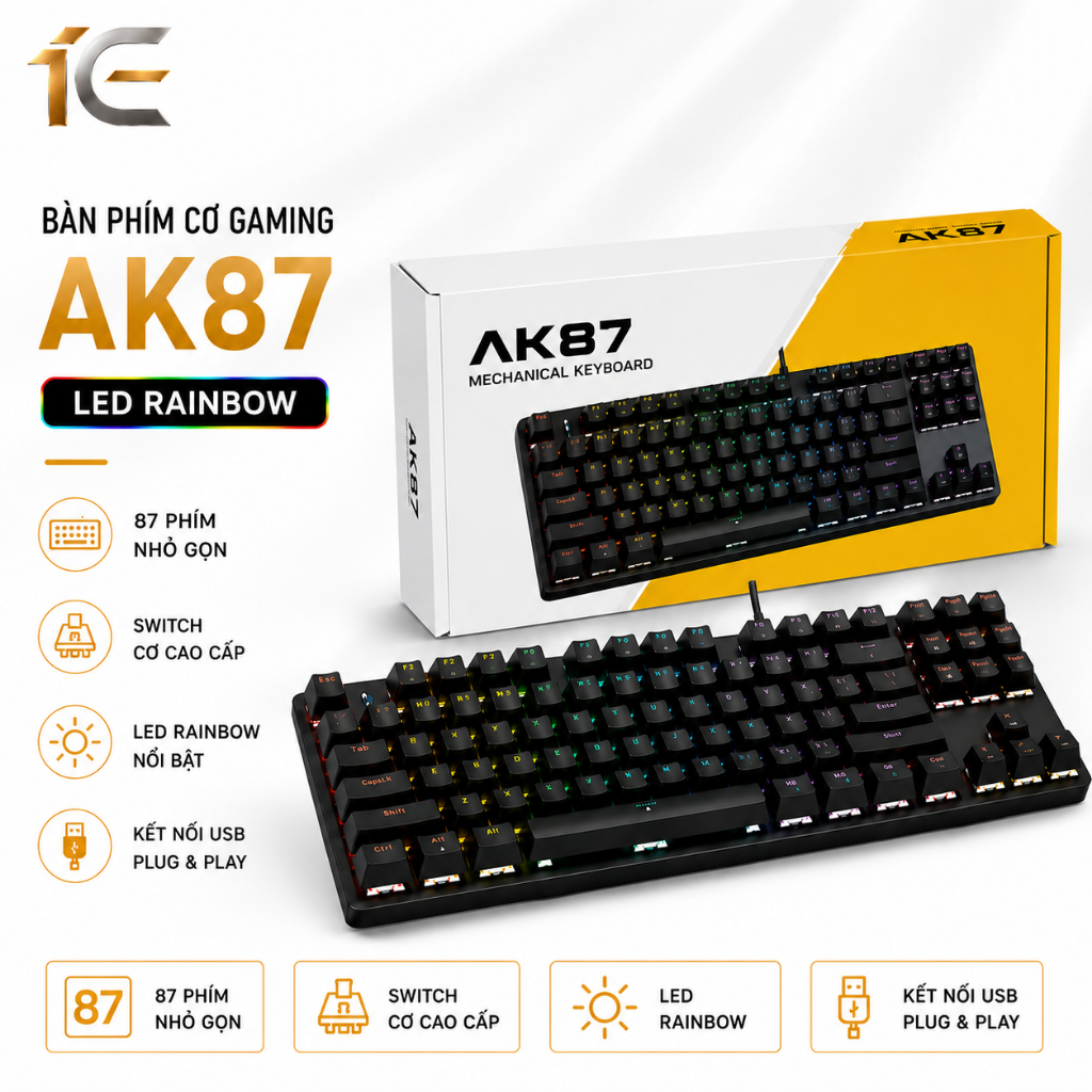 Bàn Phím Cơ Gaming AK87 - LED RGB Đa Chế Độ, 87 Phím Layout OneCore Shop