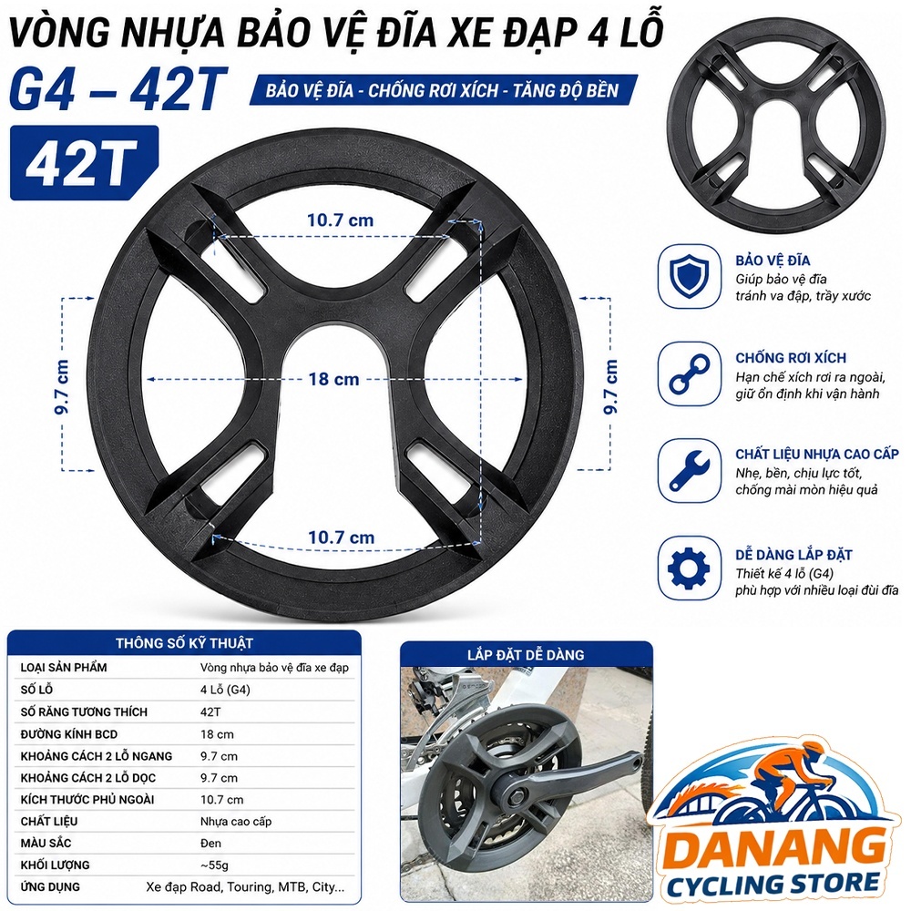 Vòng Nhựa Bảo Vệ Đĩa Xe Đạp 4 Lỗ G4 – 42T – Miếng Nắp Che Đĩa Xích Sên, Chống Va Đập, An Toàn Khi Đạp Xe