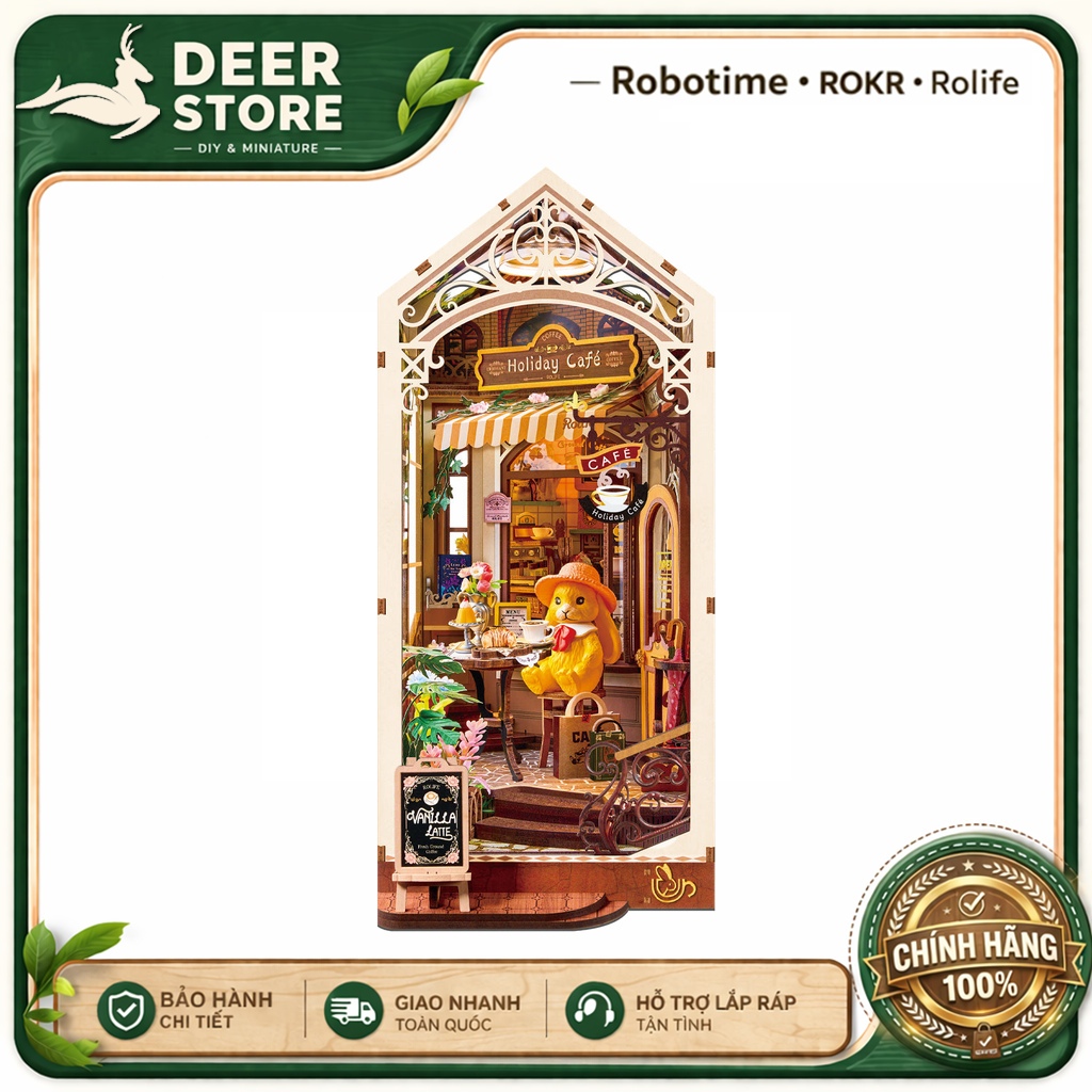 Mô hình Book Nook DIY Rolife Holiday Cafe TGB15 – Quán cà phê nghỉ dưỡng DEER STORE