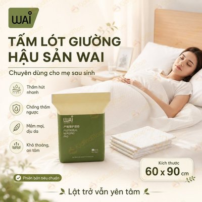 Miếng Lót Chống Thấm, Tấm Lót Phụ Sản Cho Mẹ Sau Sinh và Em Bé Wai KidAndMom 60cm x90cm.
