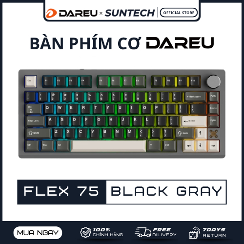Bàn Phím Cơ Không Dây Dareu FLEX 75 White Black Layout 75 Percent 79 Phím Keycap PBT 3 Chế Độ Kết Nố