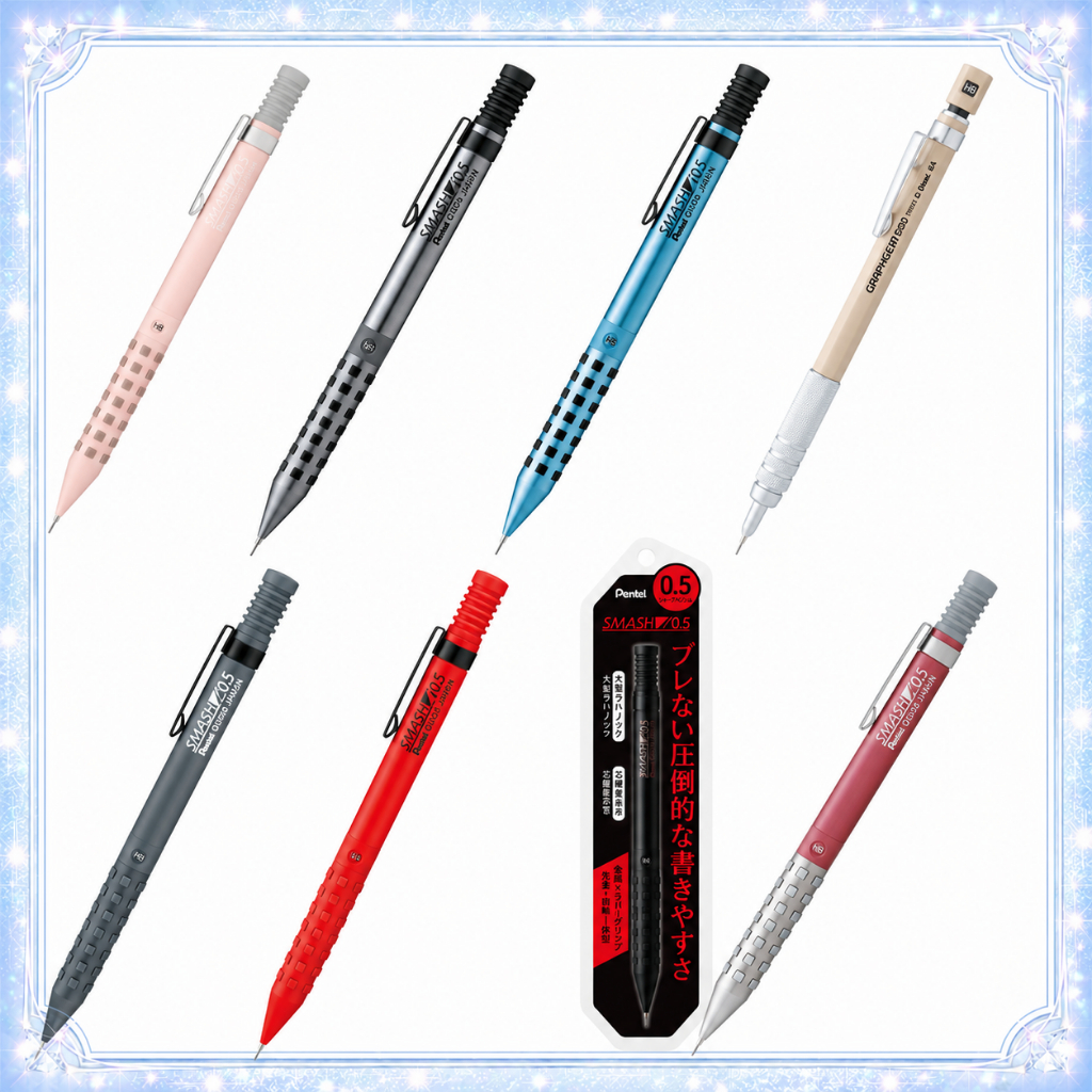 Bút chì bấm Pentel Smash/GraphGear 500 0.5mm, nhiều màu