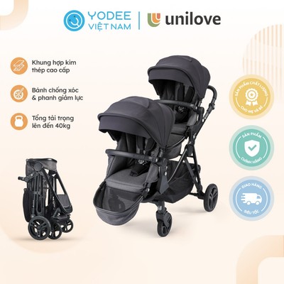 Unilove Xe đẩy đơn hoặc đôi DLX cho bé chất liệu hợp kim có mái vòm chống tia UV, hệ thống phanh và bánh xe chống xóc