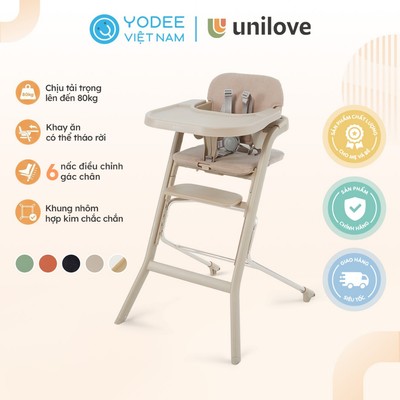 Unilove Ghế ăn dặm 2 trong 1 Grow With Me có 6 chế độ điều chỉnh độ cao và chân ghế chống trượt an toàn cho bé