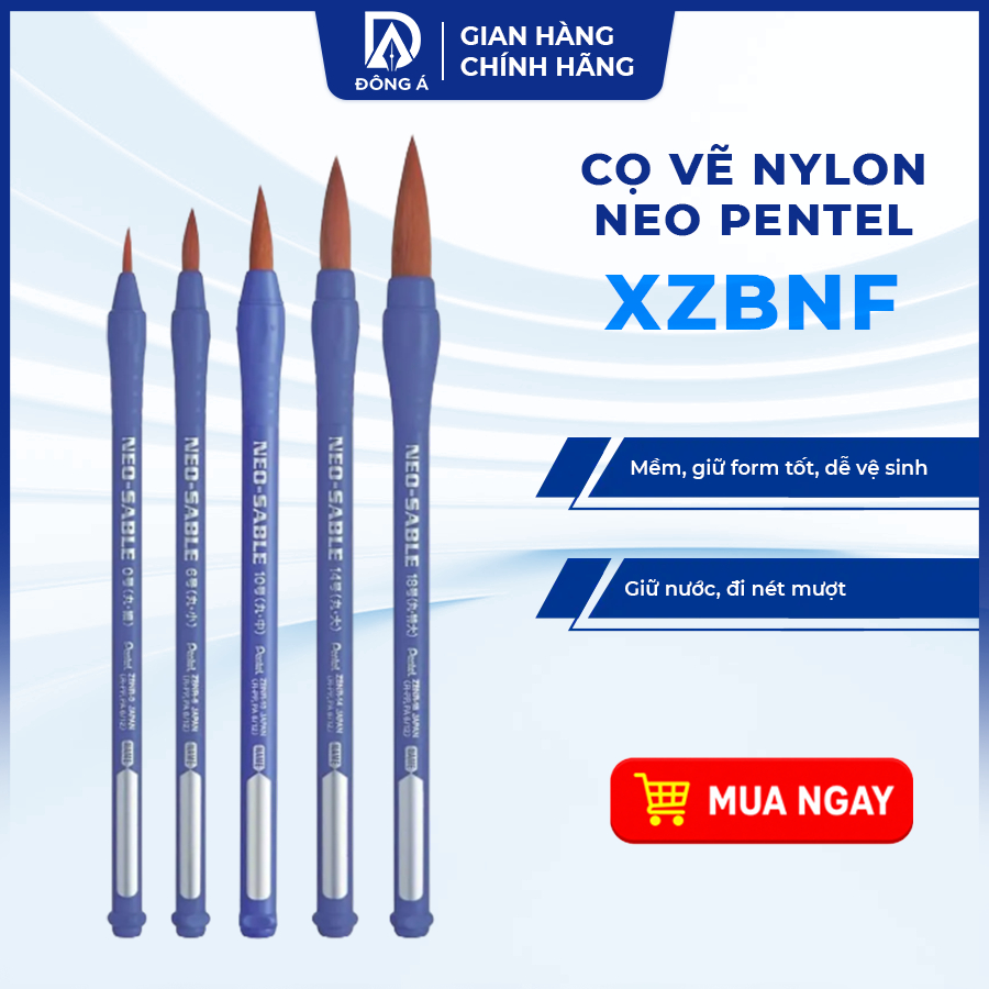 Cọ vẽ Pentel XZBNF cọ vẽ màu nước Nylon Neo Sable mềm mịn giữ nước tốt