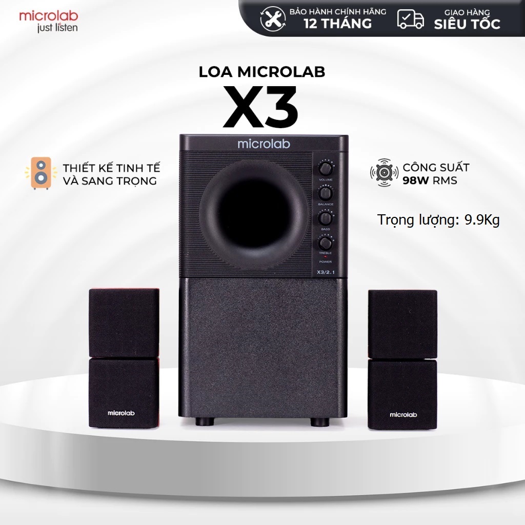 Loa Máy Tính Microlab X3 2.1 Chính Hãng, Công Suất 98W, Kết Nối Jack 3.5mm (Không Bluetooth)