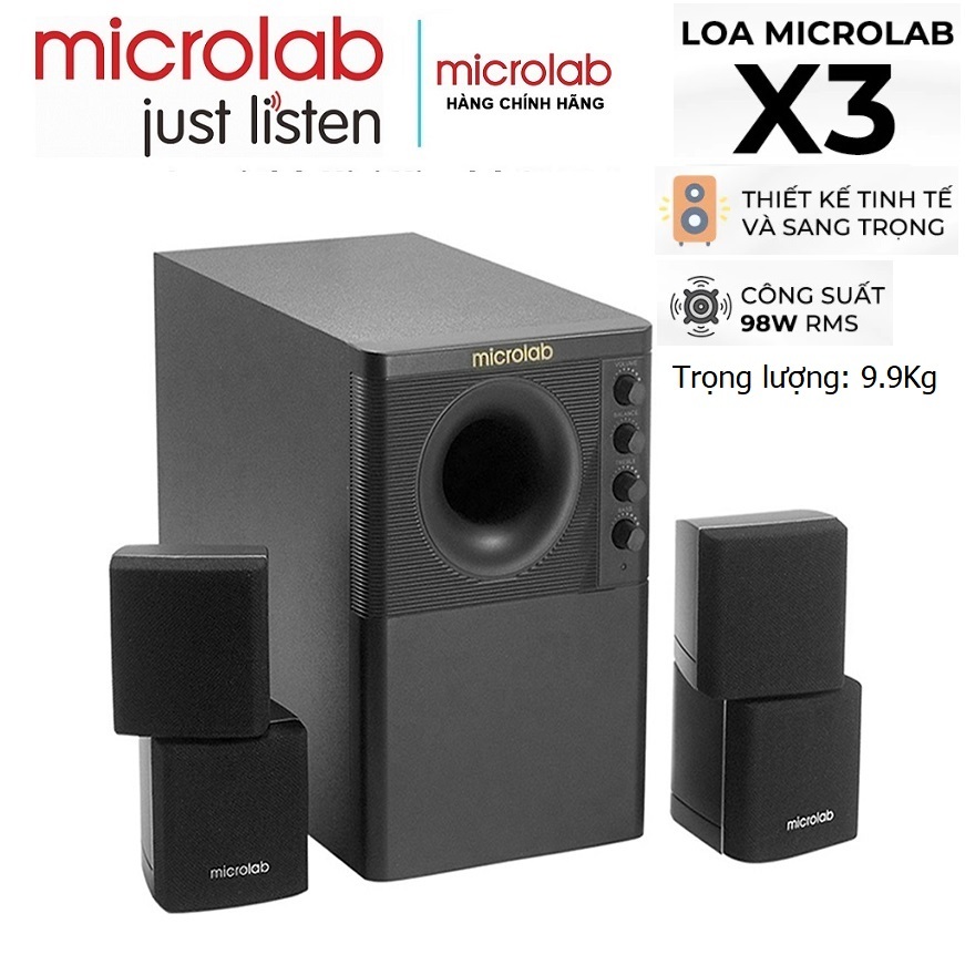 Loa Microlab X3 2.1 / X2 2.1 Chính Hãng, Công Suất 98W, Trọng Lượng 10Kg (Không Bluetooth) cho Máy T