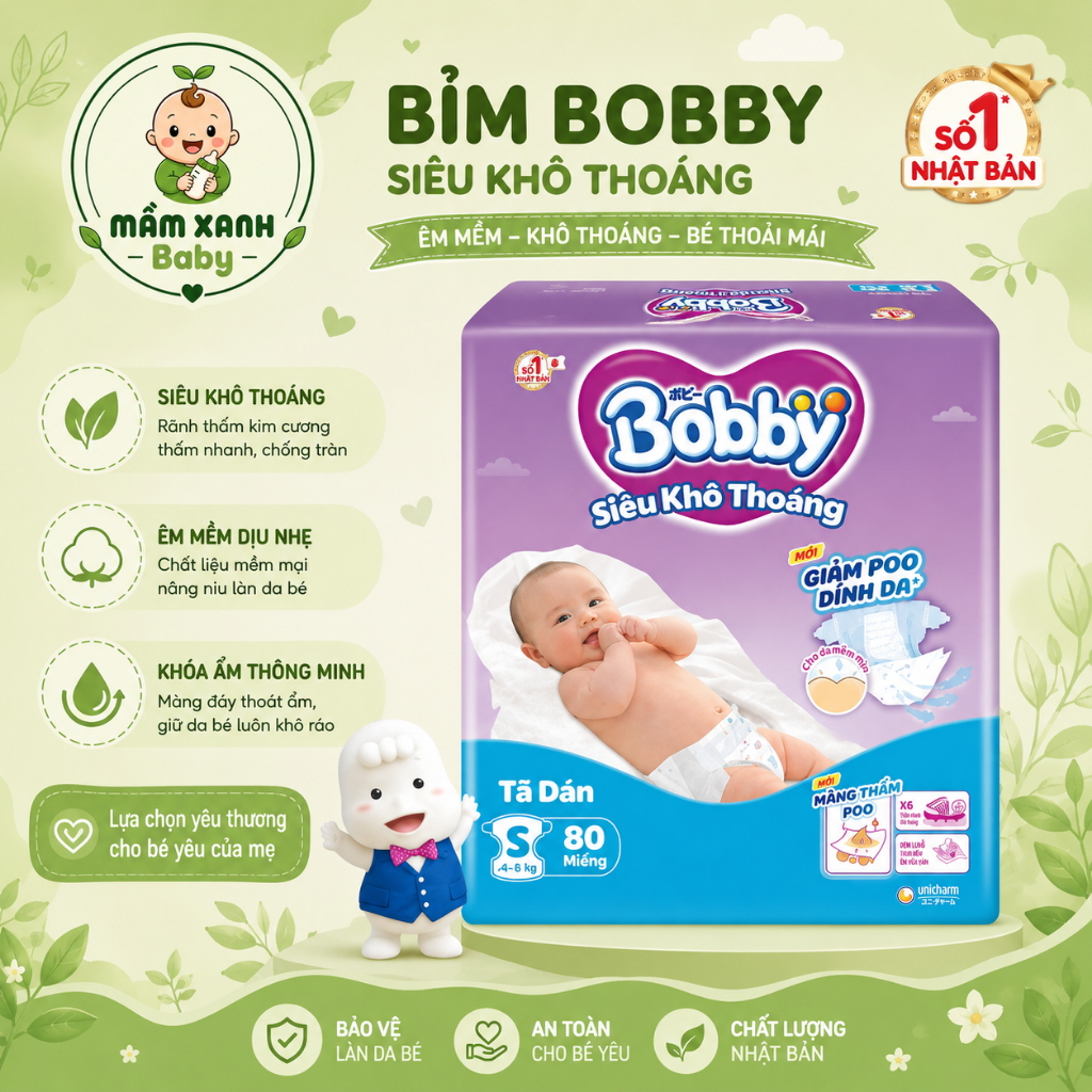 Tã dán/ tả quần  Bobby ( XS70/ S80 / M dán 76/ M quần 96/  L88/ XL74 /XXL68 )