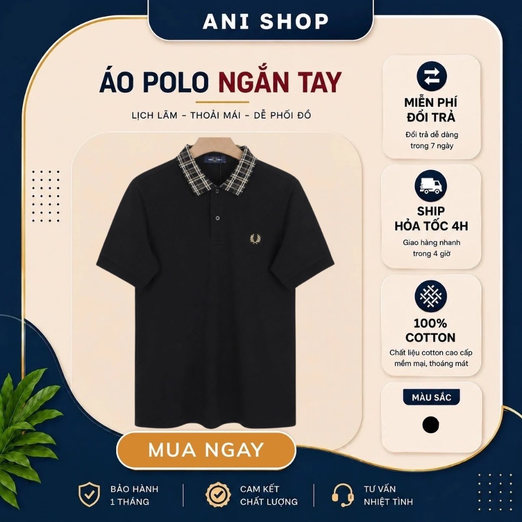 Áo Polo Fred Perry Cổ Sọc Caro Mới Chính Hãng – Áo Nam Cao Cấp Form Ôm Co Giãn 4 Chiều | Anishop