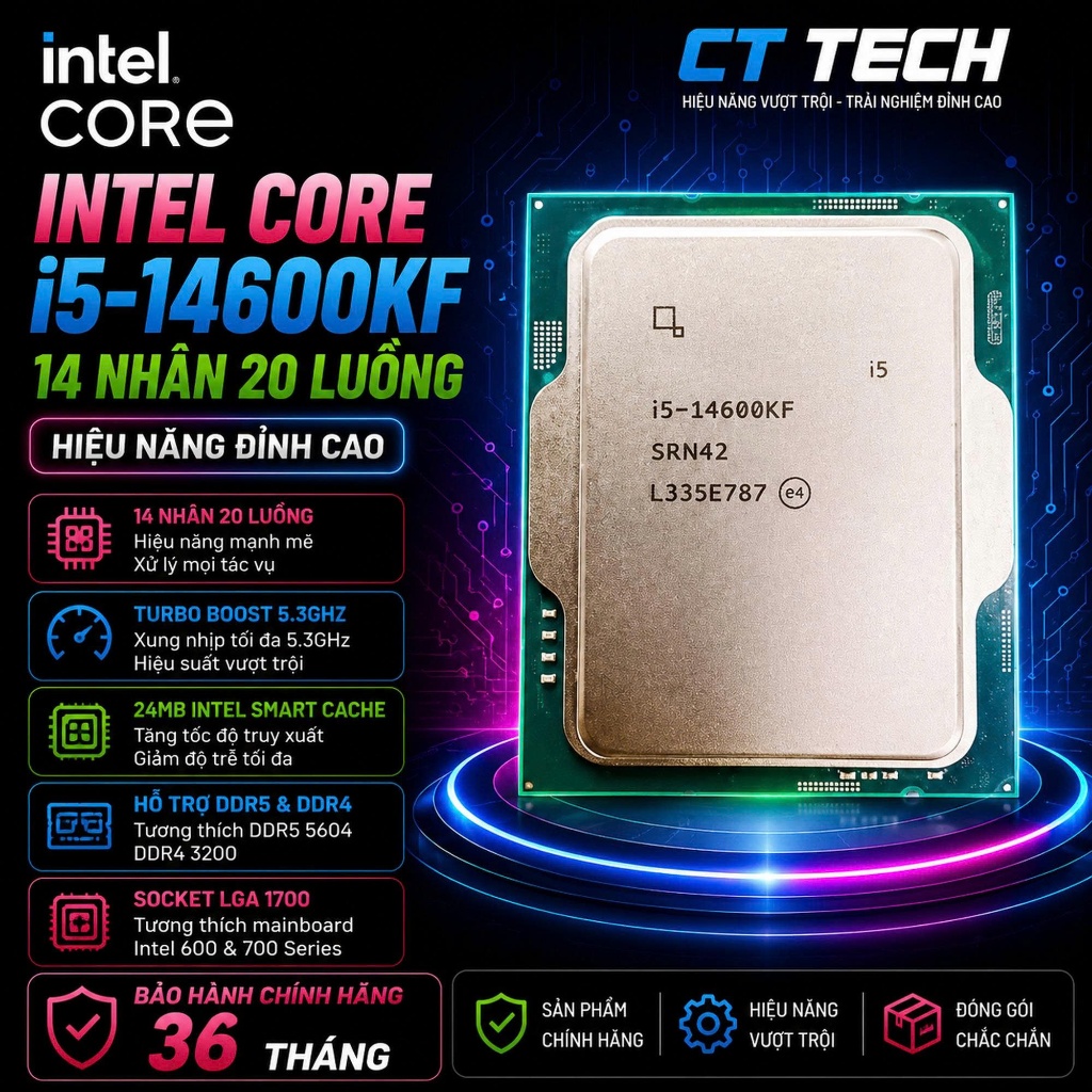 Bộ Vi Xử Lý Intel Core i5 14600KF Tray New