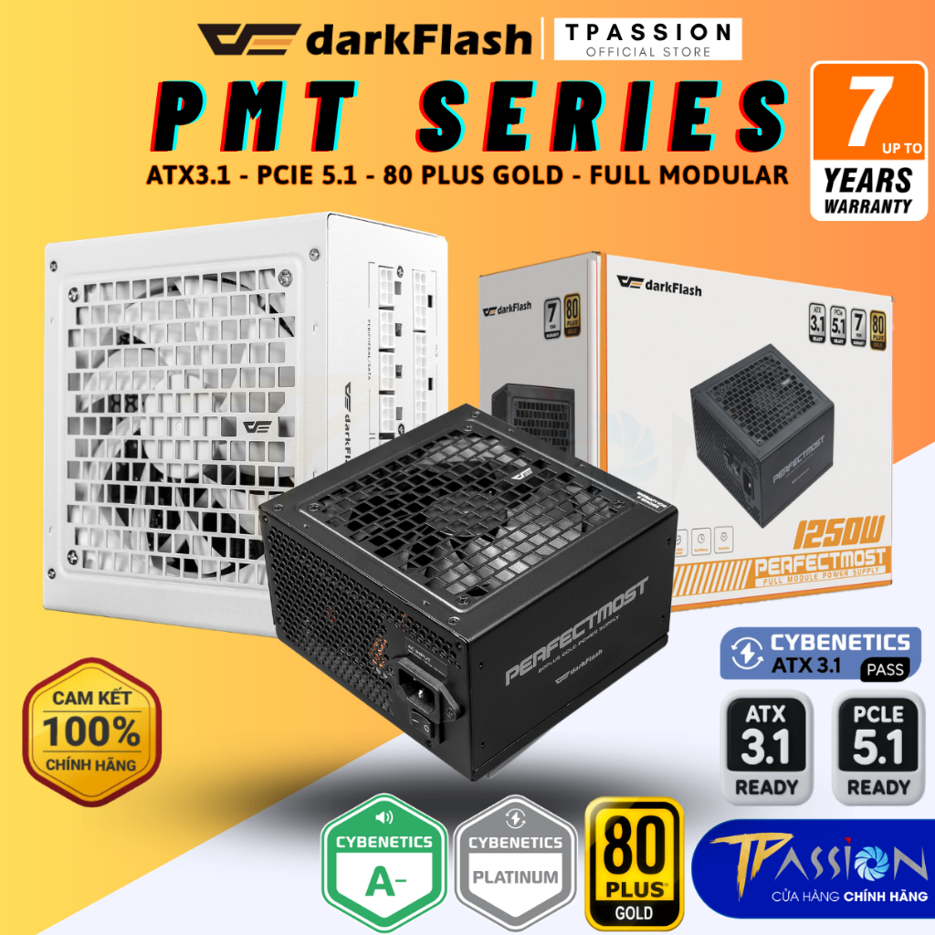 Nguồn PSU DarkFlash PMT 750W 850W 1050W 1250W - Cybenetics Platinum - 80 Plus Gold Full Modular -Bla