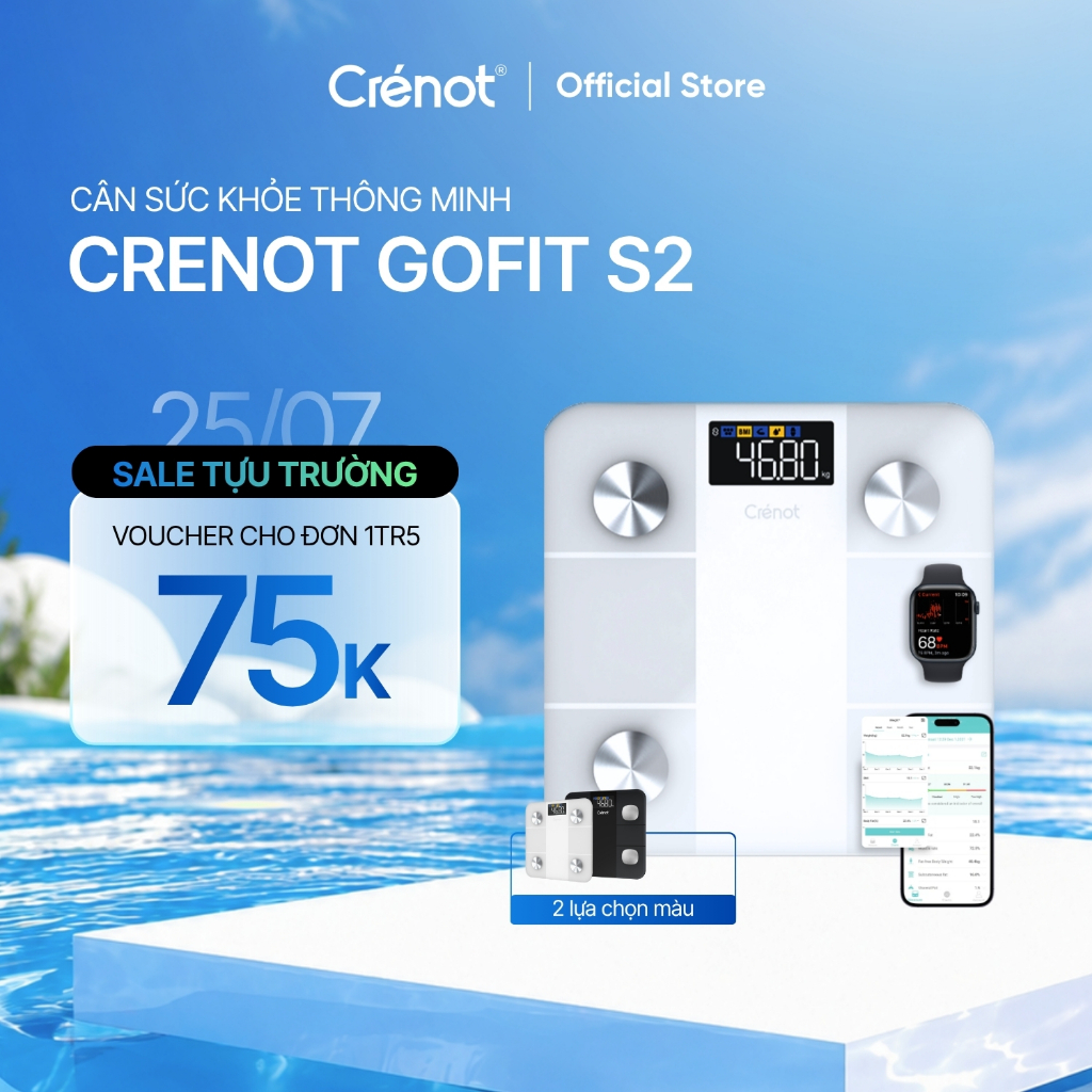 Cân sức khỏe điện tử Crenot Gofit S2 cân phân tích lượng mỡ đo 20 chỉ số cơ thể thông minh cân y tế 
