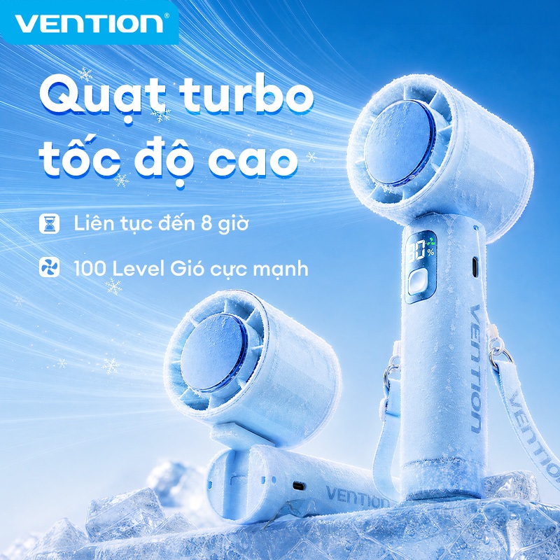 [Lực Gió Siêu Cấp] Quạt Cầm Tay Vention 100 Cấp Độ Gió, Gập 90°, Thời gian sụng 8H, LED Hiển Thị, Motor 13000RPM, Đeo Cổ