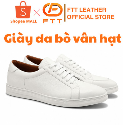 Giày Sneaker thể thao da bò vân hạt Fttleather cao cấp màu trắng đế đi êm ái hạn chế trơn trượt