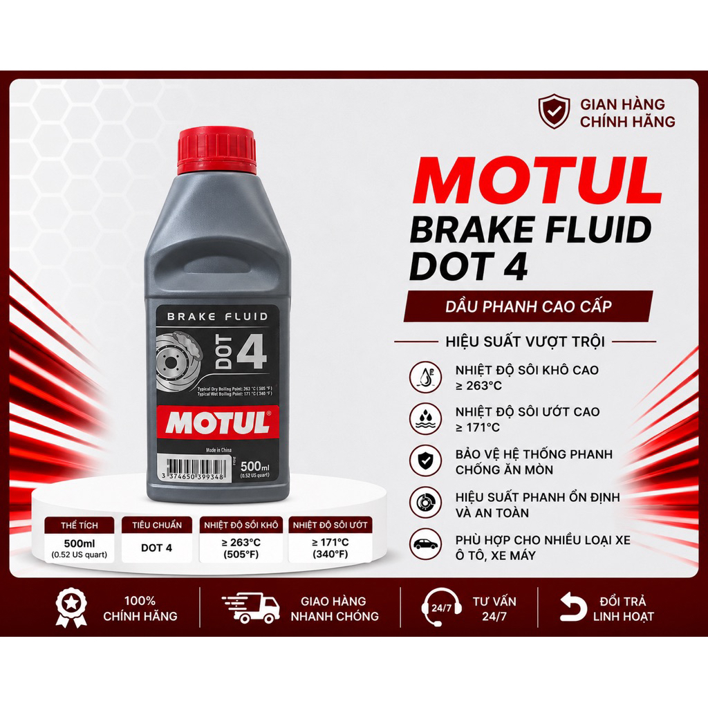 DẦU THẮNG/ PHANH MOTUL TIÊU CHUẨN DOT 4 0.5L