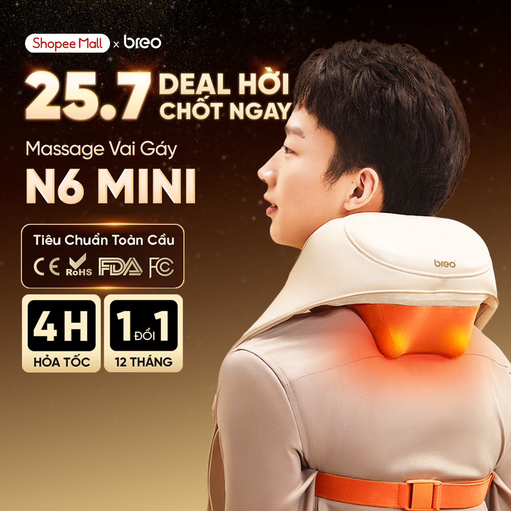 Máy Massage Cổ Vai Gáy BREO N6 Mini - Cam, 285x170x140mm, 1.25kg