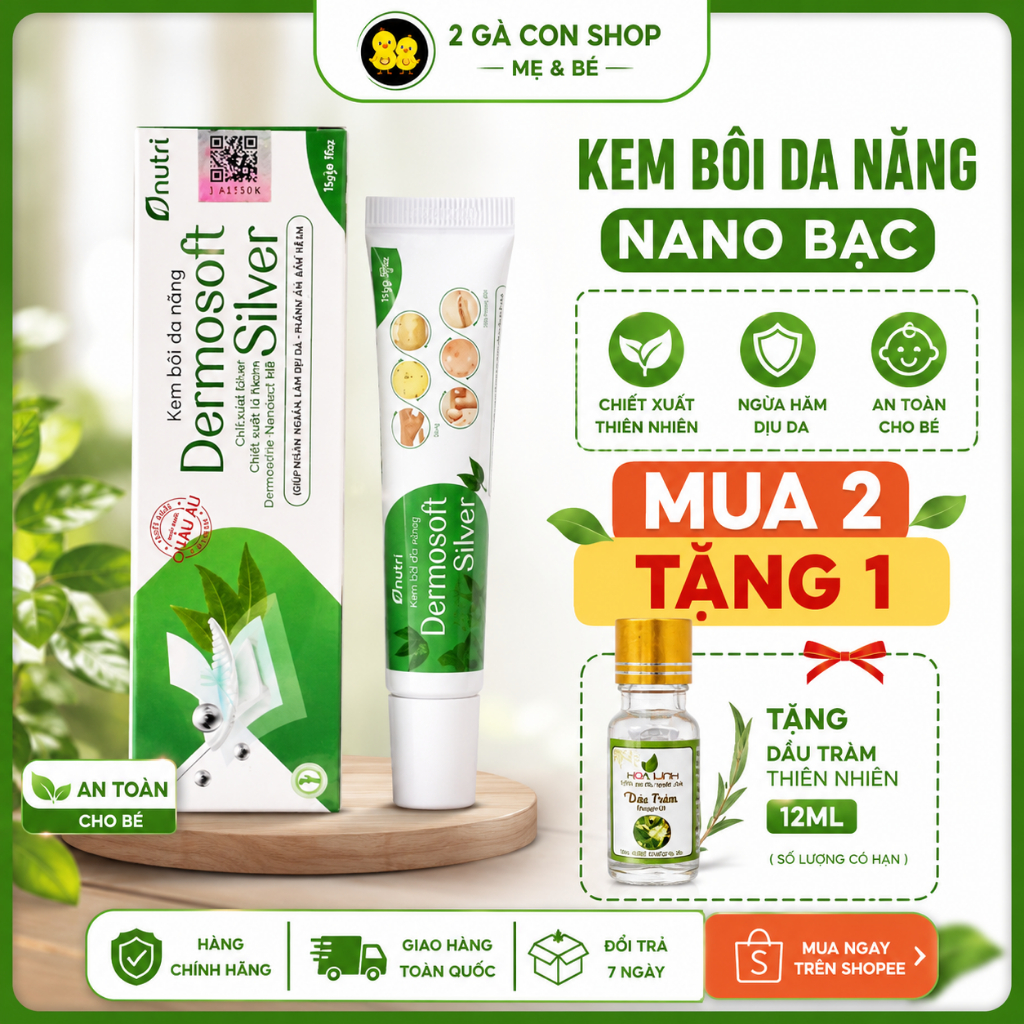 (Mua 2 tặng 1)Kem hăm đa năng Nano bạc Dermosoft Silver 15g