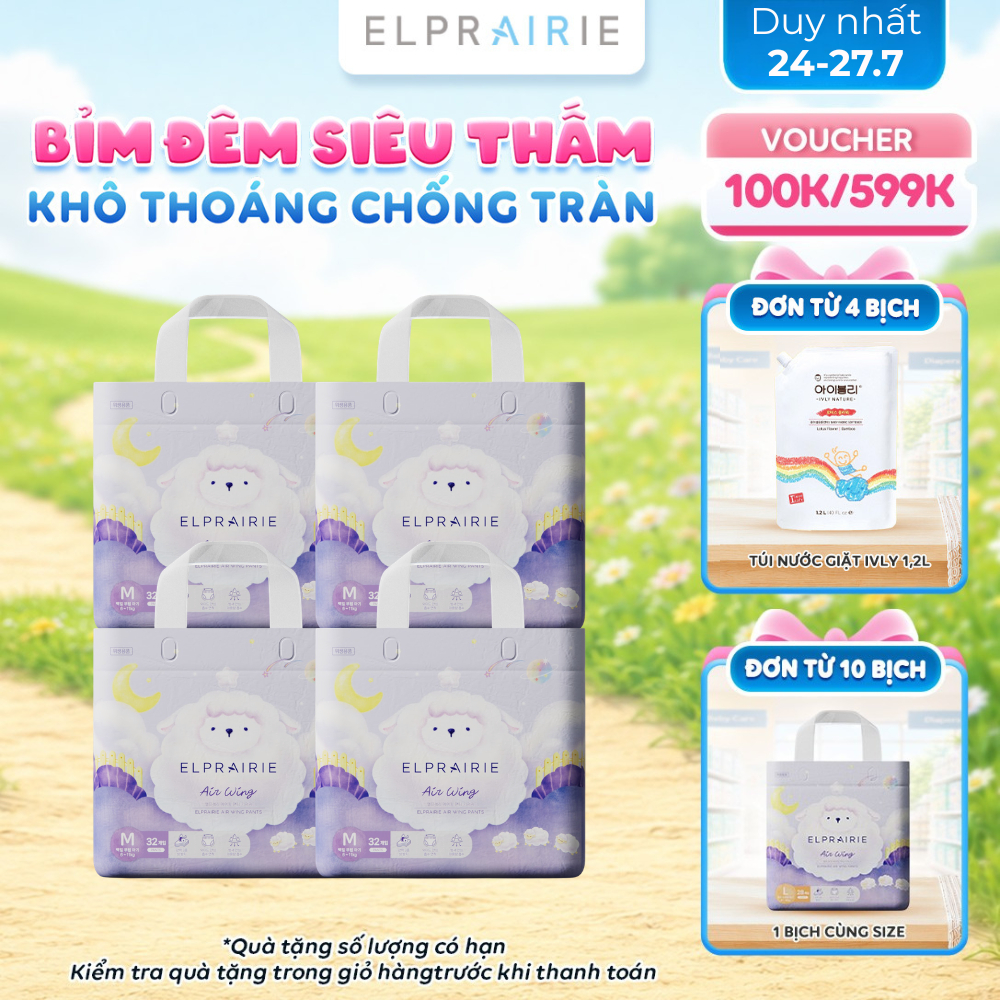 [DUY NHẤT LIVESTREAM] Tã/Bỉm Quần ELPRAIRIE Air Wing Nội Địa Hàn Cao Cấp Siêu Mỏng, Siêu Thấm Hút Ch