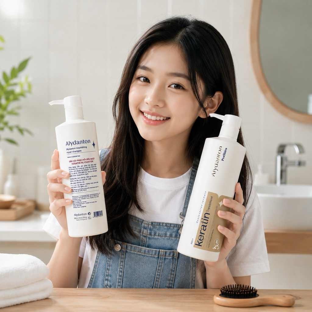 Bộ Gội Xả Keratin Alydanton 800ml – Phục Hồi Tóc Hư Tổn, Siêu Mượt, Giảm Xơ Rối, Dưỡng Tóc Chắc Khỏe