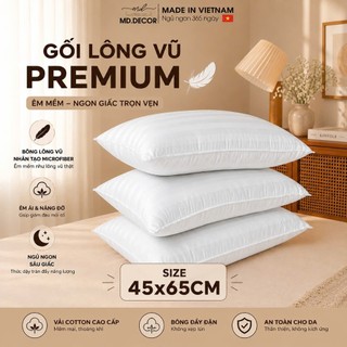 Ruột Gối Nằm Khách Sạn Premium MD.DECOR kích thước 45x65CM bông lông vũ nhân tạo cao cấp - Lẻ 1 cái