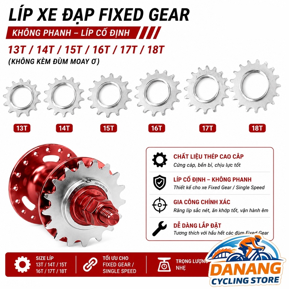 Líp Xe Đạp Fixed Gear Không Phanh – Líp Cố Định 13T / 14T / 15T / 16T / 17T / 18T (Không Kèm Đùm Moay Ơ)