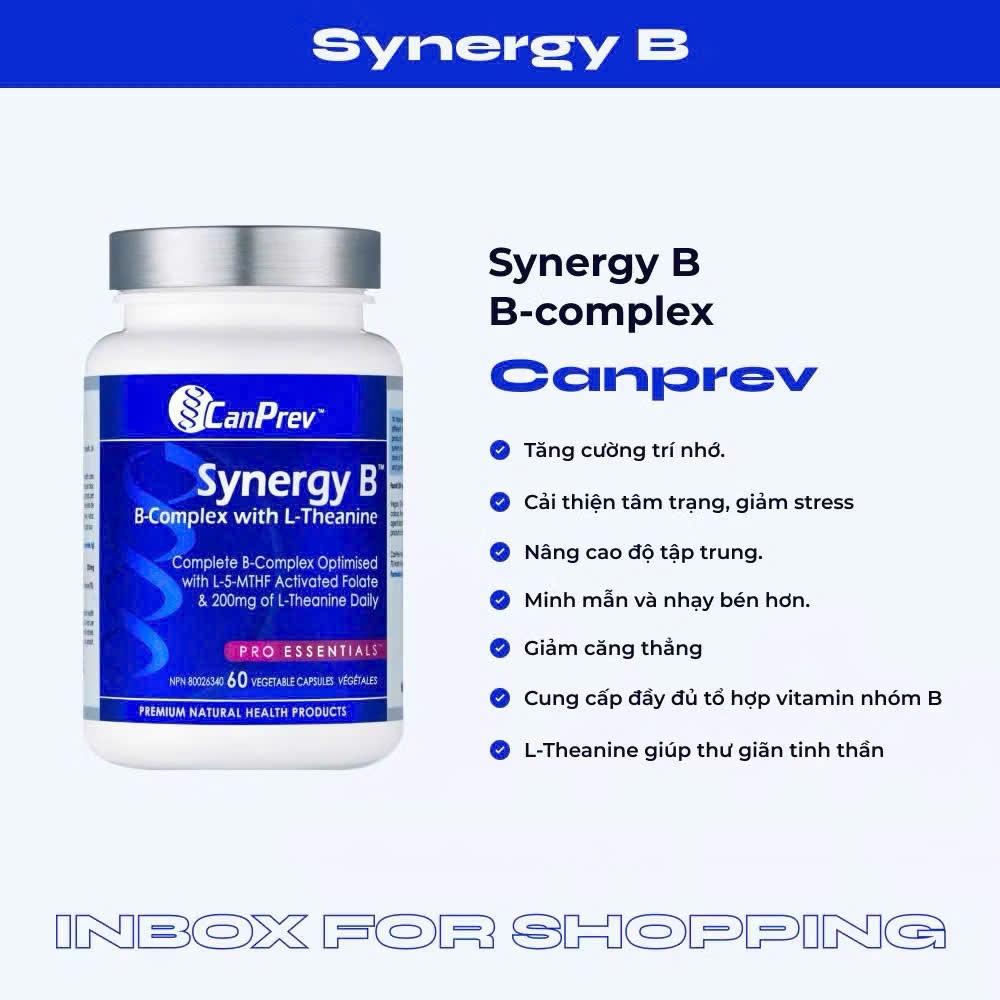 CanPrev -Synergy B Complex With L-Theanine 60 viên nang Bổ Sung Vitamin B Tổng Hợp