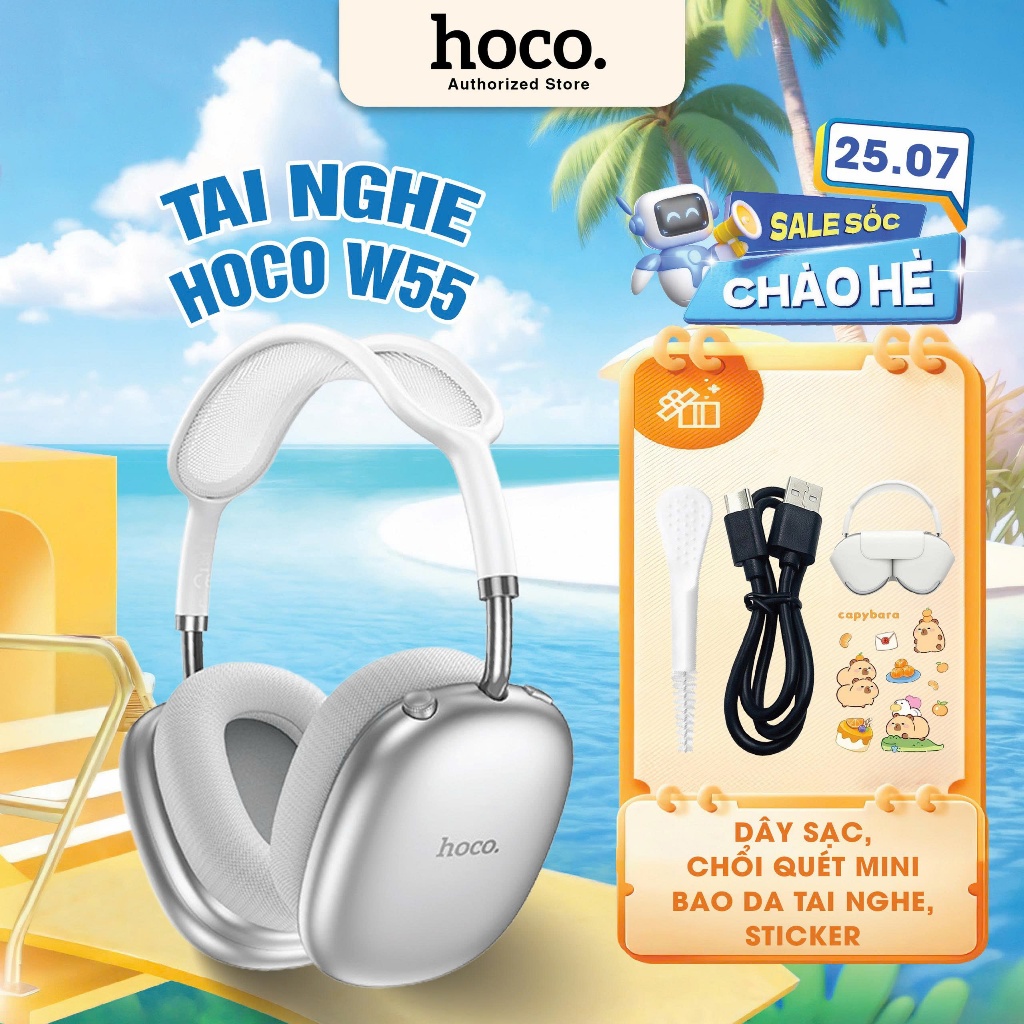 [Tặng bọc tai nghe] Tai nghe chụp tai bluetooth Hoco W55 Plus pin 90 tiếng bass mạnh, tai nghe chụp tai có dây