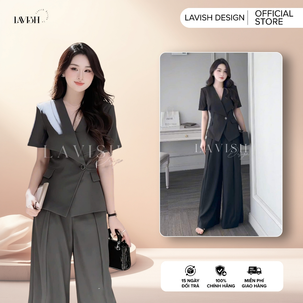 Set Áo Vest & Quần Suông Công Sở Nữ, Bộ Thiết Kế Nữ Tôn Dáng, Thanh Lịch Phù Hợp Mặc Mọi Dịp Lavish 
