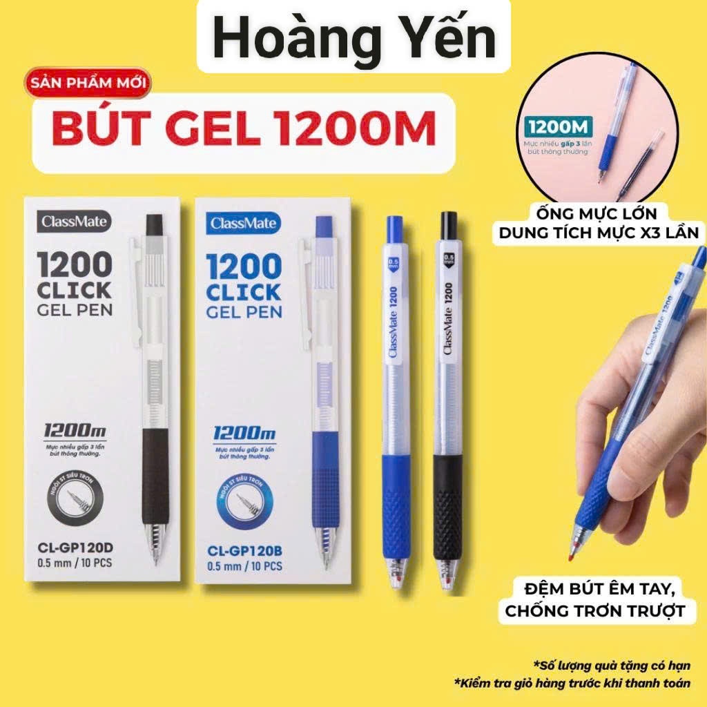 [MỚI 2026] Hộp 10 Bút Gel Bấm 1200m CLASSMATE Ngòi 0.5mm ST Viết Siêu Trơn Mượt, Lượng Mực Nhiều Ra 