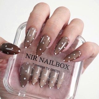 Nailbox Thiết Kế Mắt Mèo Nâu Phối Chấm Bi Trắng, Nailbox Đơn Giản, Nailbox Mắt Mèo- Nir nailbox N42
