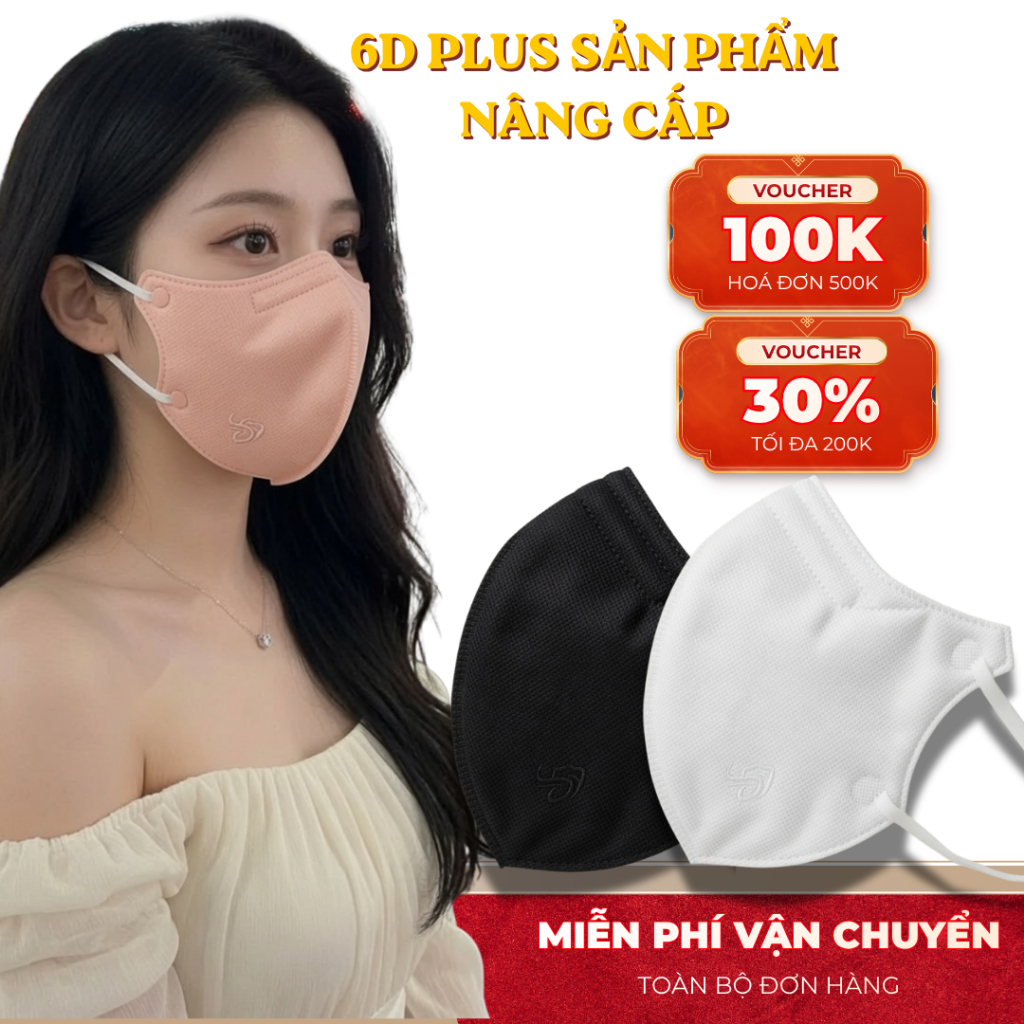 Thùng 200 Cái 6D PLUS DENTAL Khẩu Trang Fom dáng rộng với thiết kế cải tiến chống tia UV và bụi bẩn
