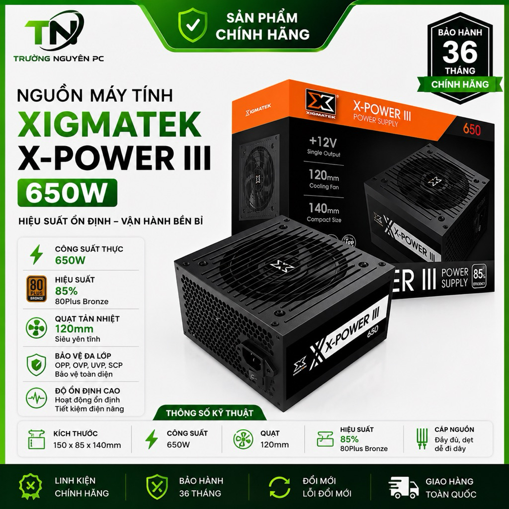 PSU Nguồn Máy Tính XIGMATEK X-POWER III 650W 80 Plus Bronze - PSU Chính Hãng - Bảo Hành 36 Tháng