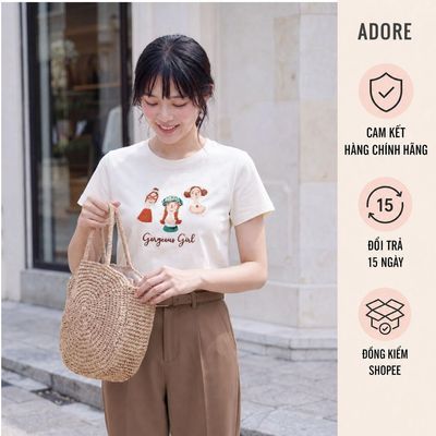 [ ADORE ] Áo phông Navi/Kem thêu cô gái  611TS10232