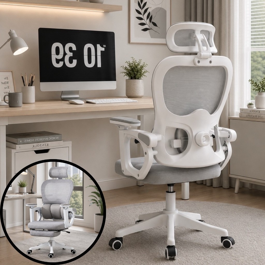 Ghế Công Thái Học {PTS09} Có Gối Đỡ Thắc Lưng, Ngả Lưng 135°, Tay Ghế Chỉnh Đa Chiều, Gác Chân Tiện Lơi, Đệm Vải Cao Cấp | BigBuy360 - bigbuy360.vn