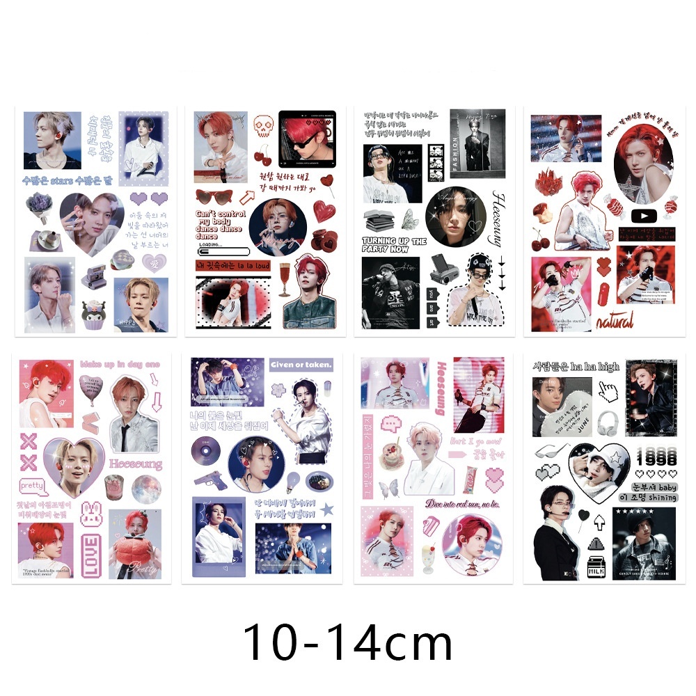 Set 8 tấm sticker siêu xinh Heeseung nhóm Enhypen dùng trang trí, decor sổ sách, bình nước, nón bảo 