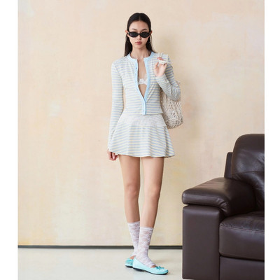 TUBYCATU Set Azure Áo Cardigan Sọc & Chân Váy Xòe Phối Ren Năng Động Thanh Lịch
