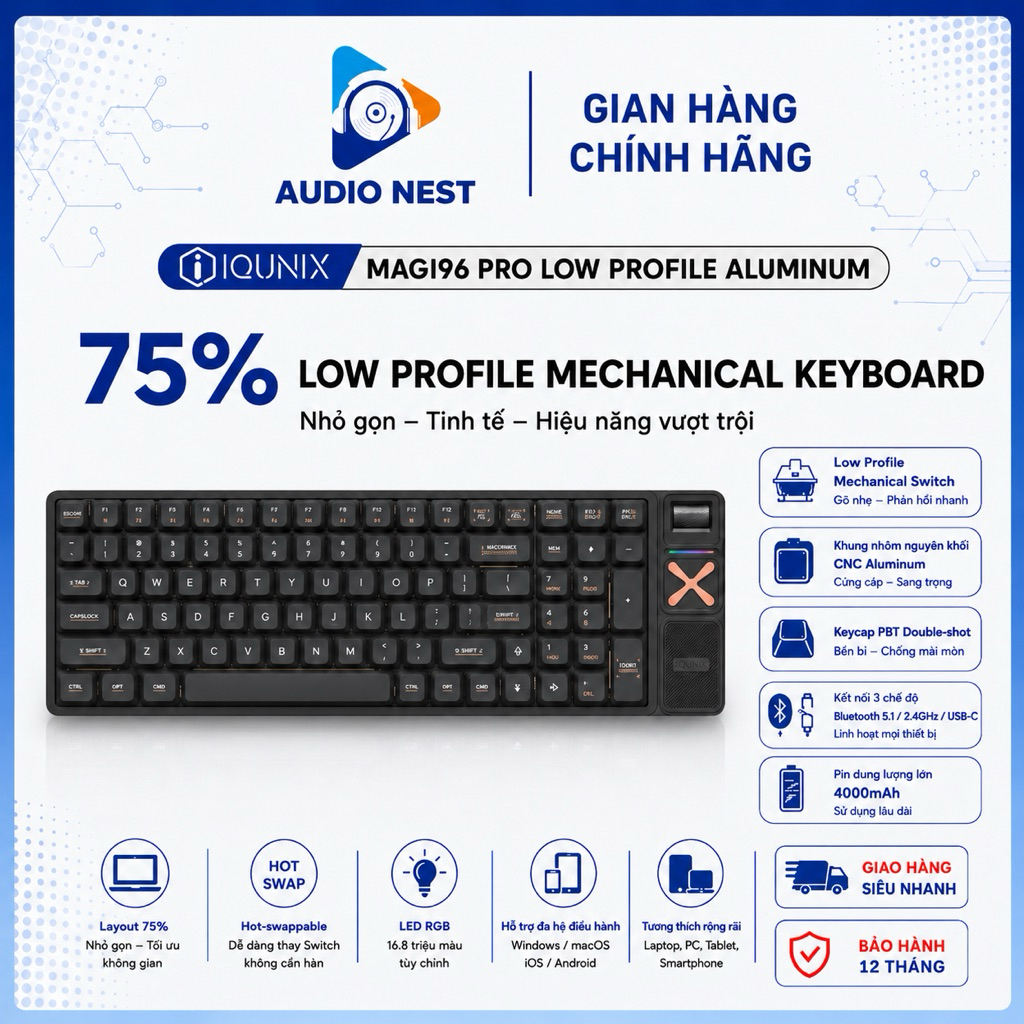 Bàn Phím Cơ IQUNIX Magi96 Pro Low Profile Aluminum Chính Hãng - Bảo Hành 12 Tháng.