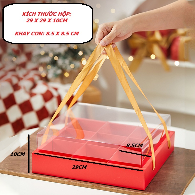 TDB_ HỘP GIẤY NẮP MICA  ĐỰNG BÁNH TRUNG THU, BÁNH TRÁI CÁC LOẠI 4-6-9 NGĂN (65~80GR) 7.5X7.5CM