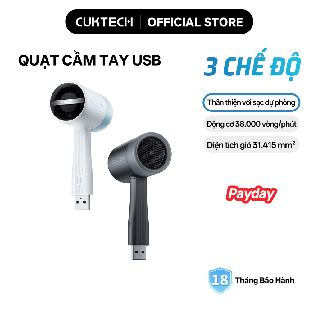 CUKTECH Quạt Cầm Tay Mini Ngoài Trời USB – 3 Cấp Độ Gió Tương Thích Powerbank Quạt Di Động