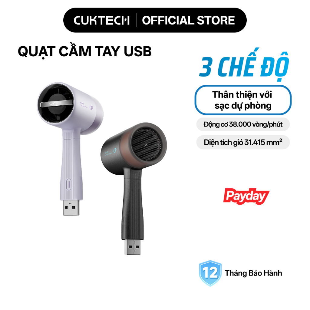 CUKTECH Quạt Cầm Tay Mini Ngoài Trời USB – 3 Cấp Độ Gió, Tương Thích Powerbank, Quạt Di Động