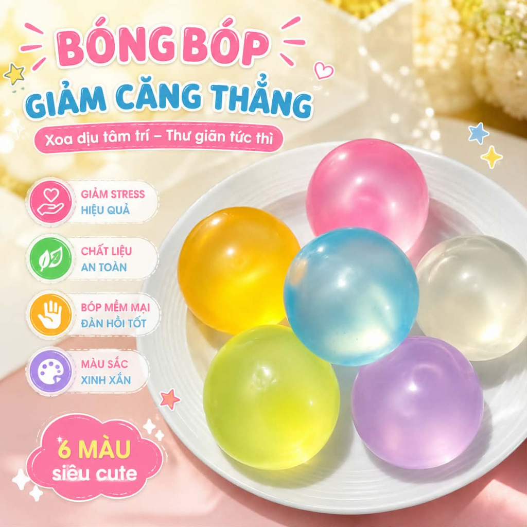 StressBall Bóng Bóp Giảm Căng Thẳng Trong Suốt 6 Màu Siêu Mềm Đàn Hồi Chậm Tăng