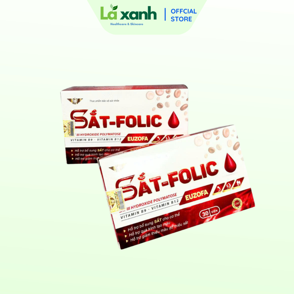 Viên Uống Sắt Folic EUZOFA Bổ Sung Sắt, Vitamin B9 B12 Hỗ Trợ Tạo Máu – Hộp 30 viên