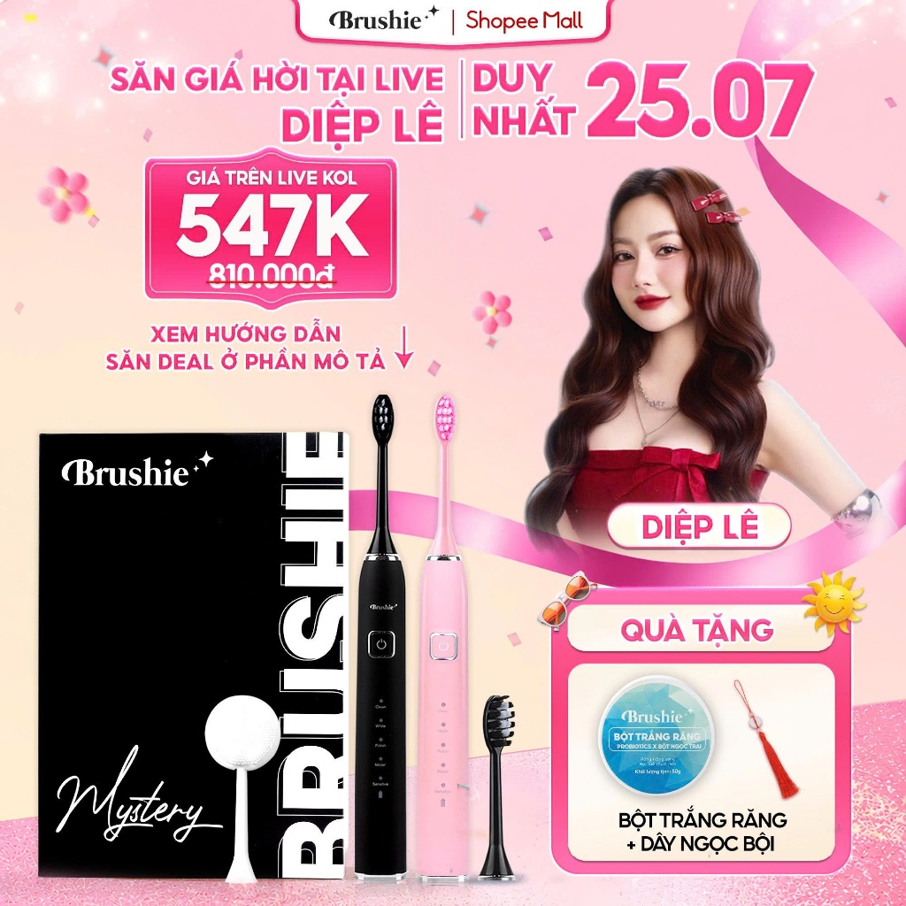 [GIÁ 490K LIVE DIỆP LÊ] Bàn chải điện Brushie Ultra Plus 5 chế độ chăm sóc răng miệng,an toàn cho ră