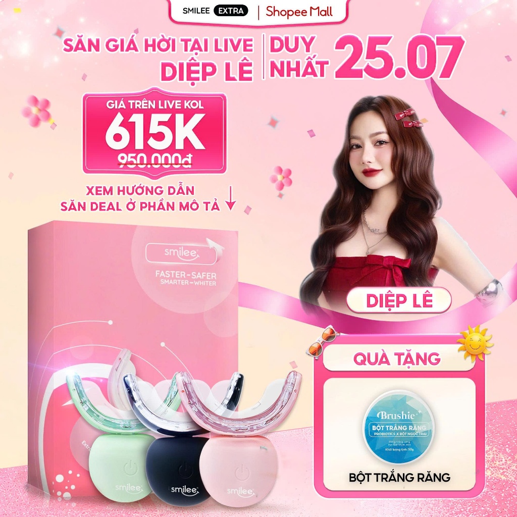 [GIÁ 574K LIVE DIỆP LÊ] Bộ Kit Trắng Răng SMILEE EXTRA, Làm Trắng Răng Bật 2-6 Tone Tại Nhà Phiên Bả