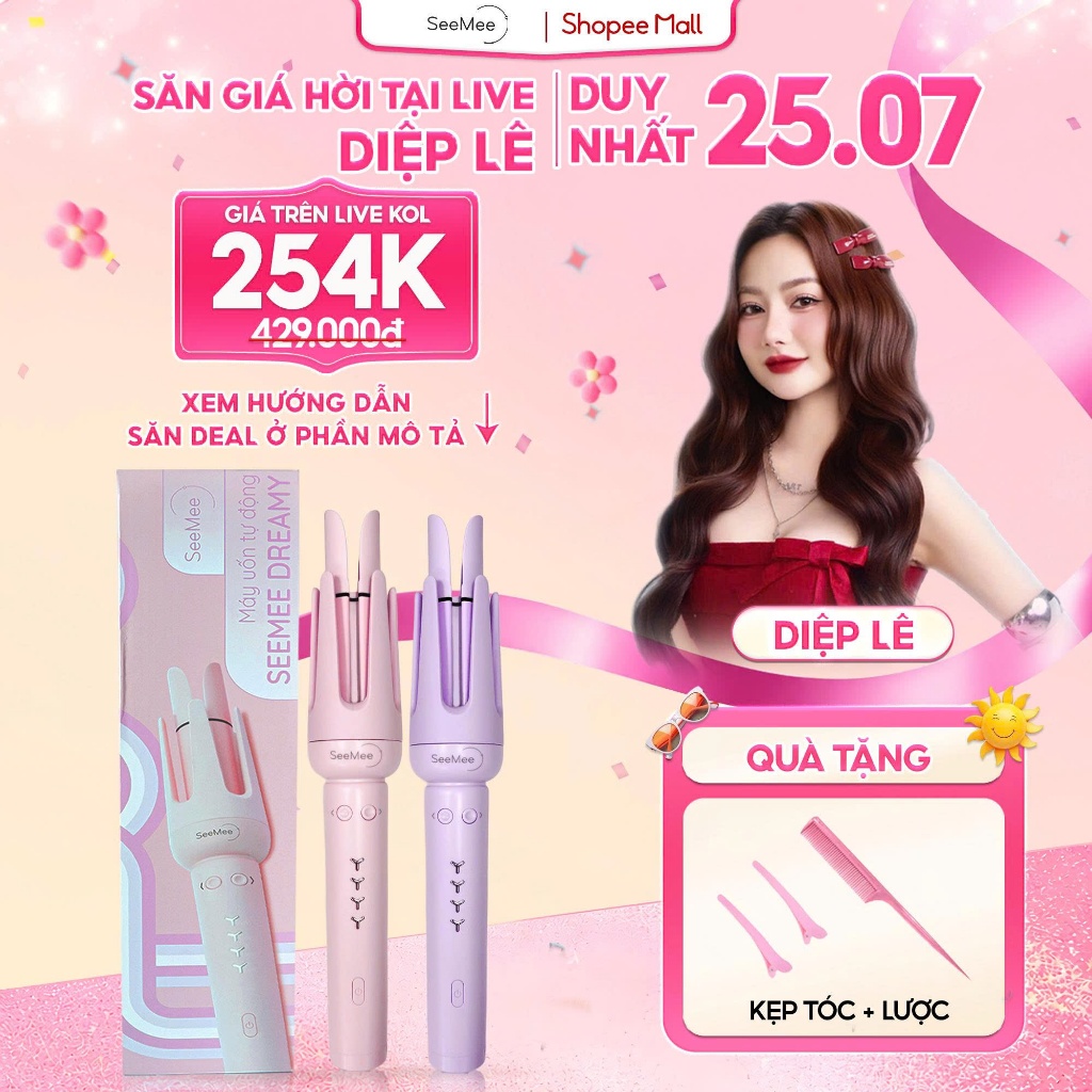[GIÁ 236K LIVE DIỆP LÊ] Máy uốn tóc làm xoăn tự động Seemee uốn xoăn bảo vệ tóc giữ tóc suôn mượt, K
