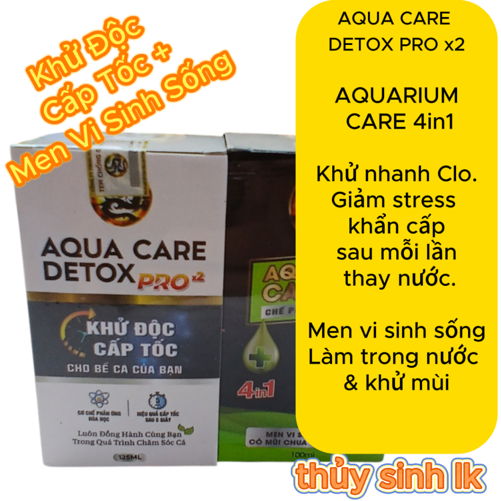 ( COMBO ) Khử Độc Nước bể cá Cấp Tốc Aqua Care Detox Pro (125ml) & Men Vi Sinh Sống Aquarium Care 4i