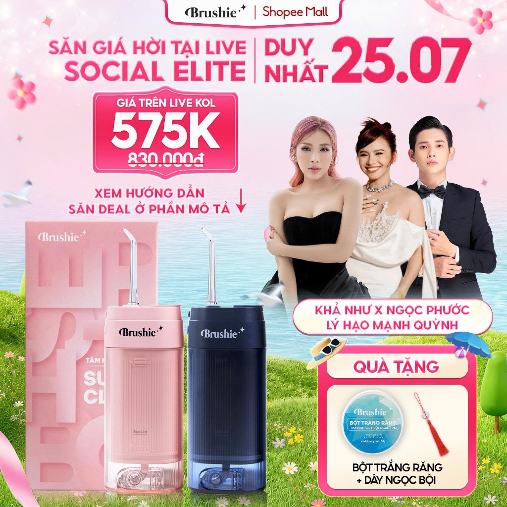 [GIÁ 539K LIVE SOCIAL ELITE] Tăm Nước Brushie Super Clean Flossie Bản Cải Tiến 17 Chế Độ Sạch Sâu Ch