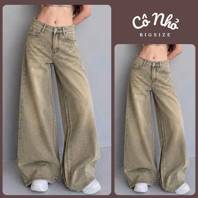 Quần Jean Bigsize Nữ Ống Suông Rộng Quần Bò Wash Rêu Bụi Khói Tôn Dáng Cho Chubby Q591