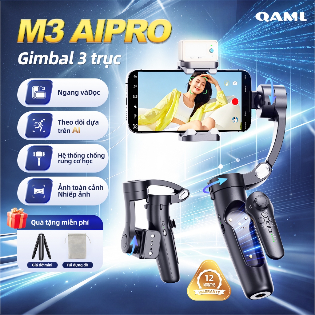 QAML M3 AIfacial tracking LED dimmable heating and cooling detachable remote control 3-axis mobile p