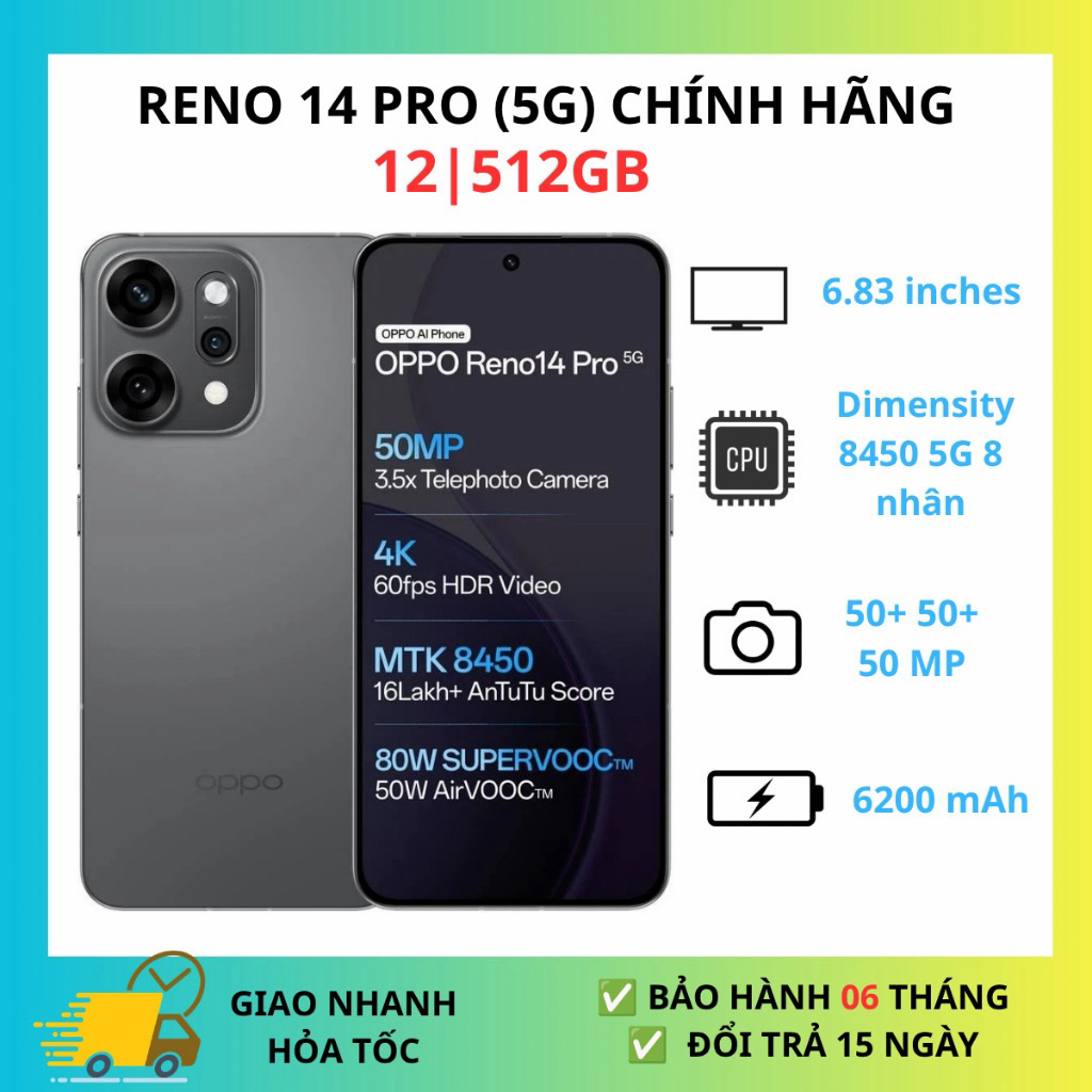 Điện Thoại Oppo Reno 14 Pro 5G 12GB 512GB - Hàng Chính Hãng